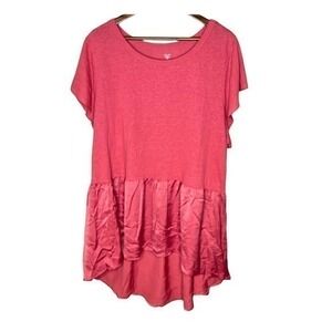 Livi Womens Coral Active Round Neck Ruffle Cap Sleeve Mini Shift Dress Sz 22 24